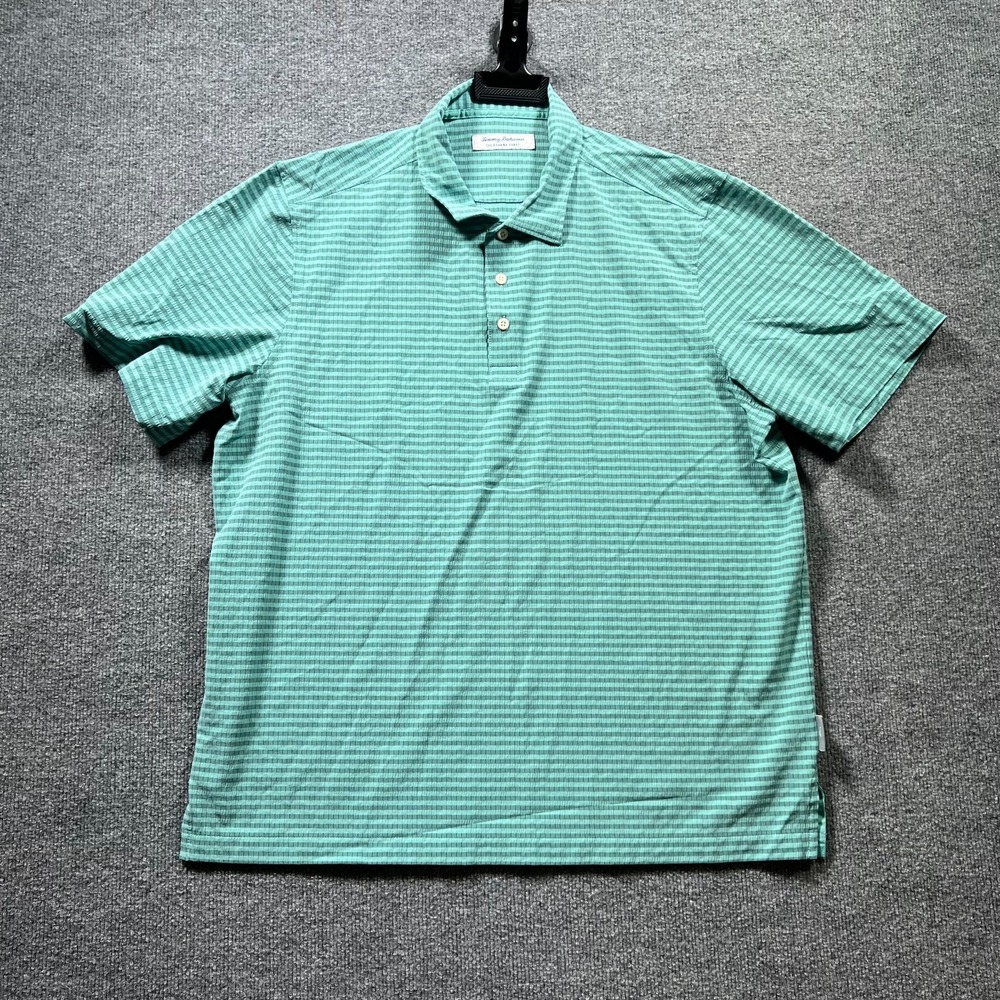 Tommy Bahama The Bahama Coast Polo Shirt Mens Large Green Striped Short Sleeve